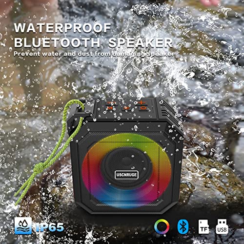 USCNRUGE Portable Bluetooth Speaker IP65 Waterproof Shower TWS Wireless 360° Stereo Subwoofer with RGB Multipul Colors Rhythm Lights for Beach Pool Camping Gifts Support TF Card AUX U Disk FM Radio