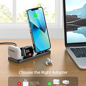 LERCIOR Apple Devices Portable Three-in-one Charging Station Apple Watch 7/6/SE/5/4/3/2/1 Charger Stand, iPhone AirPods Pro 3/2/1 Charging Base Foldable Charger-Gray