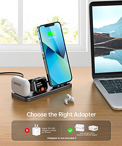 LERCIOR Apple Devices Portable Three-in-one Charging Station Apple Watch 7/6/SE/5/4/3/2/1 Charger Stand, iPhone AirPods Pro 3/2/1 Charging Base Foldable Charger-Gray