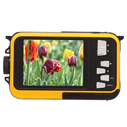 2.7K Underwater Digital Camera, 48MP Image 10FT Waterproof Video Camera, Dual Screens Digital Camera 16X Digital Zoom, Support up to 128G Micro Card(Yellow)