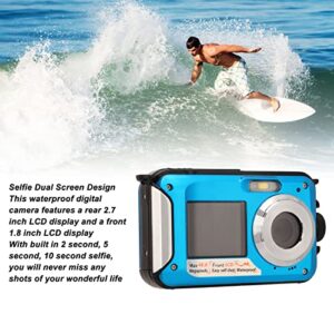 2.7K Underwater Digital Camera, 48MP Image 10FT Waterproof Video Camera, Dual Screens Digital Camera 16X Digital Zoom, Support up to 128G Micro Card(Blue)