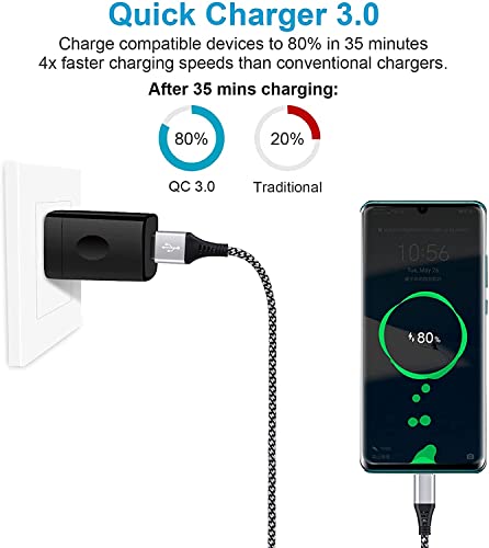 C Charger Fast Charging for Moto G Stylus/G Power/G Play 2021/E 2020/One 5G Ace/G10/G30/G60S/G100/G Fast/G 5G Plus/G9 Power/G8 Play/G7 Plus, 38W QC 3.0 Rapid Car Adapter Wall Charger+2X C Cable