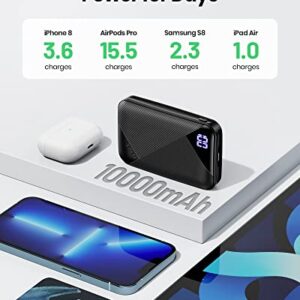 EAFU Portable Charger, Compact 10000mAh USB C Power Bank, Triple 3A High-Speed External Battery Pack with Flashlight for iPhone 14 13 12 11 X Pro 8 Plus Samsung S20 S10 Note20 Google LG iPad Tablet