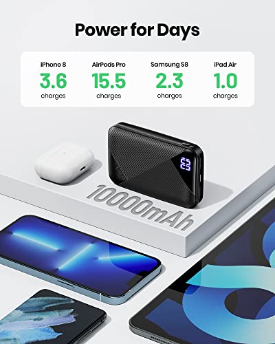 EAFU Portable Charger, Compact 10000mAh USB C Power Bank, Triple 3A High-Speed External Battery Pack with Flashlight for iPhone 14 13 12 11 X Pro 8 Plus Samsung S20 S10 Note20 Google LG iPad Tablet