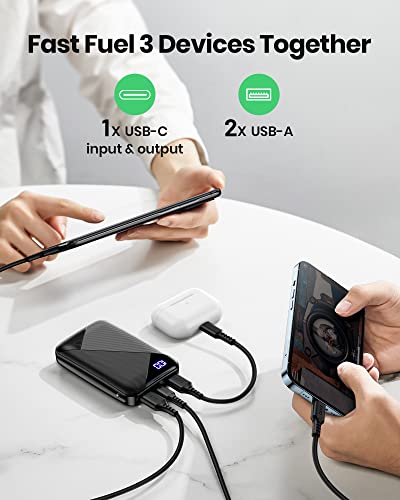 EAFU Portable Charger, Compact 10000mAh USB C Power Bank, Triple 3A High-Speed External Battery Pack with Flashlight for iPhone 14 13 12 11 X Pro 8 Plus Samsung S20 S10 Note20 Google LG iPad Tablet