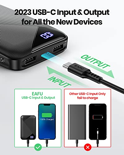 EAFU Portable Charger, Compact 10000mAh USB C Power Bank, Triple 3A High-Speed External Battery Pack with Flashlight for iPhone 14 13 12 11 X Pro 8 Plus Samsung S20 S10 Note20 Google LG iPad Tablet