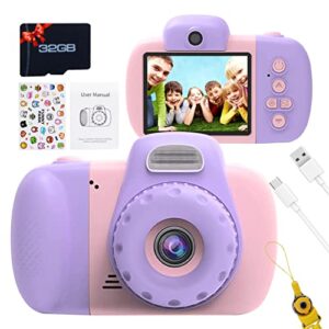 zaofepu kids camera toy for girls&boys, 2.4inch hd digital video cameras for toddler, christmas birthday gifts for age 3-12 year old gift, share photos and videos with 32gb sd card (purple)