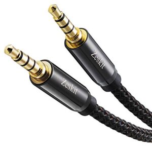 zeskit premium 3.5mm jack male to male aux audio cable, trrs 4 poles for headphones with mic, speakers – 4ft