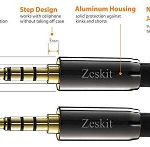 Zeskit Premium 3.5mm Jack Male to Male AUX Audio Cable, TRRS 4 Poles for Headphones with Mic, Speakers - 4ft