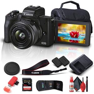 canon eos m50 mark ii mirrorless digital camera with 15-45mm lens (black) (4728c006) + 64gb extreme pro card + extra lpe12 battery + case + card reader + deluxe cleaning set + memory wallet + more