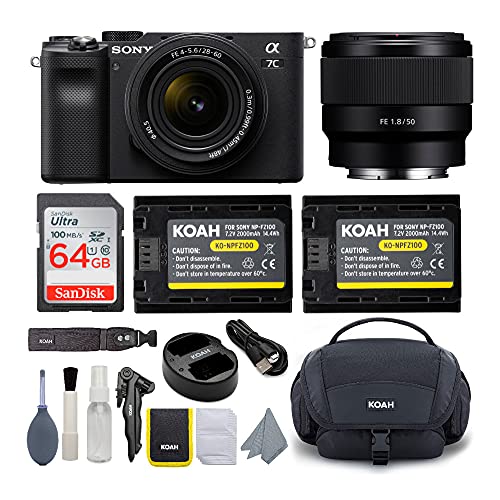 Sony Alpha a7C Full-Frame Compact Mirrorless Camera (Black) Bundle with FE 28-60mm f/4-5.6 and 50mm f/1.8 Lens (5 Items)