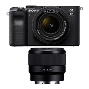 Sony Alpha a7C Full-Frame Compact Mirrorless Camera (Black) Bundle with FE 28-60mm f/4-5.6 and 50mm f/1.8 Lens (5 Items)