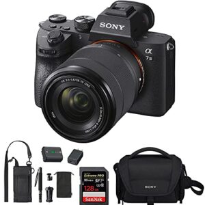 sony a7iii full frame mirrorless interchangeable lens camera with 28-70mm lens bundle with 128gb memory card, monopod, and soft carrying case for cyber-shot and alpha cameras
