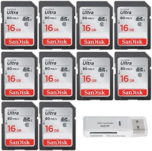 sandisk 16gb (10 pack) ultra class 10 sdhc 80mb/s uhs-i memory camera card sdsdunc-016g-gn6in bundle with (1) goram usb 3.0 card reader