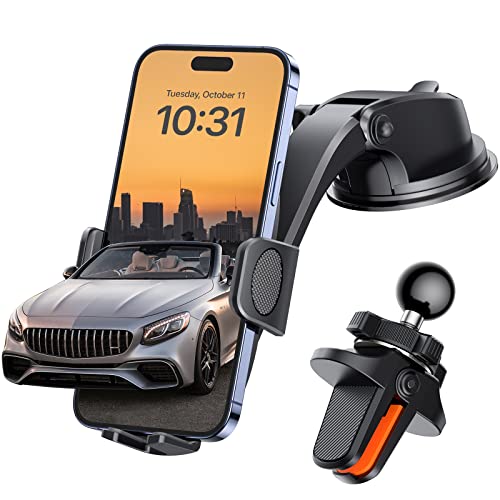 Car Phone Holder, Zethors Phone Mount for Car Dashboard Air Vent Cradle Stable Suction with 360° Flexible, Shockproof 2-in-1 Car Phone Holder Compatible with iPhone 13 Pro Max 12 11, iOS Android Phone