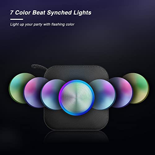 Portable Speaker Bluetooth, Wireless Bluetooth Speaker with LED Party Light 5W Loud Stereo Sound & Enhanced Bass Speaker Bluetooth 5.0, Built-in Mic, IP6 Waterproof for Party, Shower, Outdoor, Travel