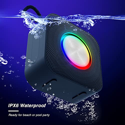 Portable Speaker Bluetooth, Wireless Bluetooth Speaker with LED Party Light 5W Loud Stereo Sound & Enhanced Bass Speaker Bluetooth 5.0, Built-in Mic, IP6 Waterproof for Party, Shower, Outdoor, Travel