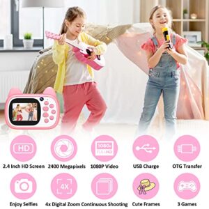 Kids Digital Camera for Girls and Boys, 1080P HD Dual Lens Video Recorder Toddler Camera with 32G SD Card, Cute Childrens Selfie Camera for Kids as Christmas, Birthday, Festival Gifts(Unprintable)