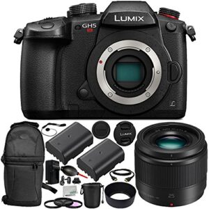 lumix dc-gh5s mirrorless digital camera with g 25mm f/1.7 lens 15pc bundle – includes manufacturer accessories + 2 replacement blf19 batteries + more – international version (no warranty)