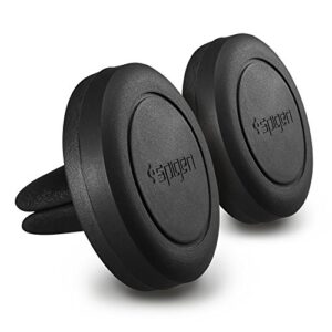 spigen quad air vent magnetic car mount [2 pack] matte finish phone cradle holder with 4 metal plates – black