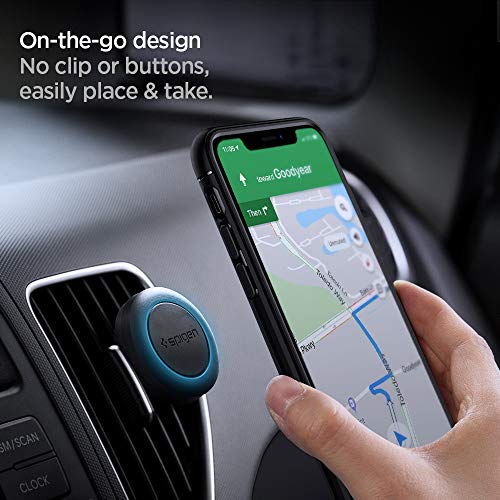 Spigen Quad Air Vent Magnetic Car Mount [2 Pack] Matte Finish Phone Cradle Holder with 4 Metal Plates - Black