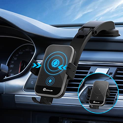 Wireless Car Charger, GEODMAER 15W Fasting Charging Auto Clamping Car Charger Phone Mount, Air Vent Phone Holder for iPhone 14/13/12, Samsung Galaxy S23/S22/S21/S20/Z Flip, Google Pixel 7/6/5, Etc