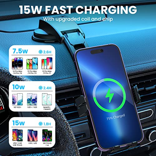 Wireless Car Charger, GEODMAER 15W Fasting Charging Auto Clamping Car Charger Phone Mount, Air Vent Phone Holder for iPhone 14/13/12, Samsung Galaxy S23/S22/S21/S20/Z Flip, Google Pixel 7/6/5, Etc