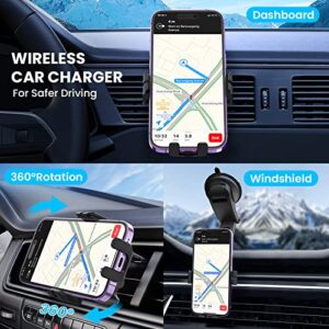 Wireless Car Charger, GEODMAER 15W Fasting Charging Auto Clamping Car Charger Phone Mount, Air Vent Phone Holder for iPhone 14/13/12, Samsung Galaxy S23/S22/S21/S20/Z Flip, Google Pixel 7/6/5, Etc