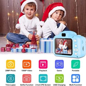 Acuvar 1080P Kids Selfie HD Compact Digital Photo and Video Rechargeable Camera Kit with 32GB TF Card & 2" LCD Screen Micro USB Charger, Lanyard. 6PC Card Holder and All in One USB Card Reader (Blue)