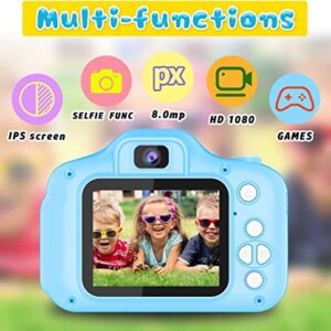 Acuvar 1080P Kids Selfie HD Compact Digital Photo and Video Rechargeable Camera Kit with 32GB TF Card & 2" LCD Screen Micro USB Charger, Lanyard. 6PC Card Holder and All in One USB Card Reader (Blue)