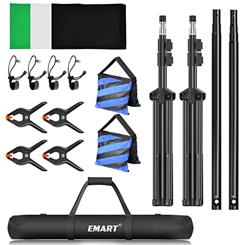 EMART Photo Video Studio Backdrop Stand Kit, 7×10ft Adjustable Photography Support System with Polyester Background(Black/White/Green Screen), Spring Clamps and Carry Bag for Photoshoot