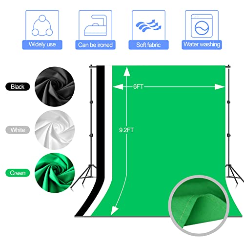 EMART Photo Video Studio Backdrop Stand Kit, 7×10ft Adjustable Photography Support System with Polyester Background(Black/White/Green Screen), Spring Clamps and Carry Bag for Photoshoot