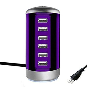 usb charger usb charging station 30w 6-port usb desktop charging station hub wall charger for iphone ipad tablets smartphones multi-port wall charger (purple)