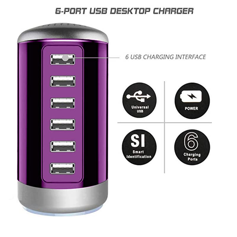 USB Charger USB Charging Station 30W 6-Port USB Desktop Charging Station Hub Wall Charger for iPhone iPad Tablets Smartphones Multi-Port Wall Charger (Purple)