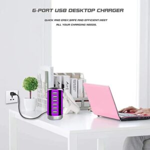 USB Charger USB Charging Station 30W 6-Port USB Desktop Charging Station Hub Wall Charger for iPhone iPad Tablets Smartphones Multi-Port Wall Charger (Purple)