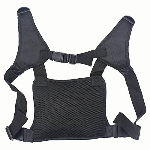 GoodQbuy Universal radio harness chest Rig Bag Pocket Pack Holster Vest for Two Way Radio (Rescue Essentials) (Leather Black)