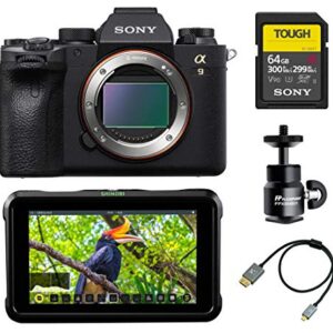 Sony Alpha a9 II Mirrorless Digital Camera Body, ILCE9M2/B Field Monitor Bundle with Atomos Shinobi, 64GB SD Card and Accessories