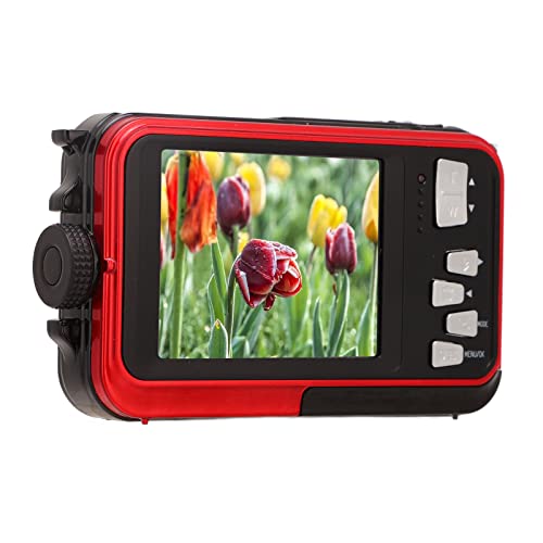 Pomya Digital Camera,Full HD 2.7K 48MP Dual Screens Waterproof Digital Camera, 16X Digital Zoom Front Rear Double Screens Waterproof Digital Camera,Gift for Kids Friends(Red)