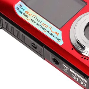 Pomya Digital Camera,Full HD 2.7K 48MP Dual Screens Waterproof Digital Camera, 16X Digital Zoom Front Rear Double Screens Waterproof Digital Camera,Gift for Kids Friends(Red)