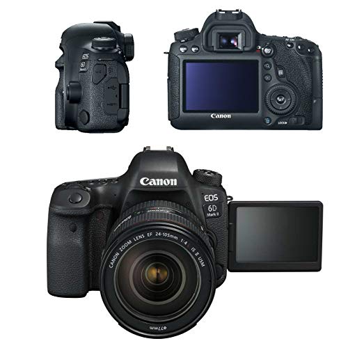 Canon 6D Mark II DSLR Camera with Canon EF 24-105mm f/4L is II USM Lens, Auxiliary Panoramic and Telephoto Lenses, 32GB Memory + Accessory Bundle (Renewed)