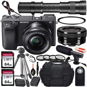 sony alpha a6400 mirrorless digital camera with 16-50mm and 420-800mm telephoto lens + 2x 64gb memory card, uv & close-up filters, microphone, portable tripod, gadget bag & more