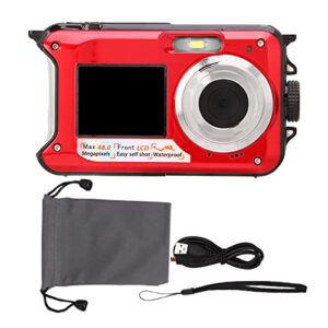 pomya full hd 2.7k 48mp digital camera, double screens 16x digital zoom front rear camera, 10ft waterproof underwater digital camera for indoor and outdoor(red)