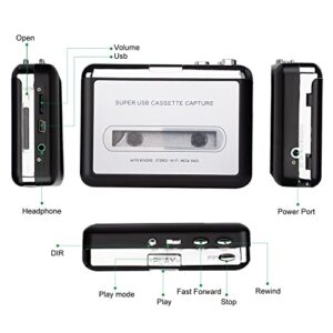 Portable Cassette Player USB Cassette Tape Player Captures Mp3 Audio Music, Cassette to Mp3 Converter Compatible with Laptops and Personal Computers