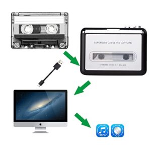 Portable Cassette Player USB Cassette Tape Player Captures Mp3 Audio Music, Cassette to Mp3 Converter Compatible with Laptops and Personal Computers