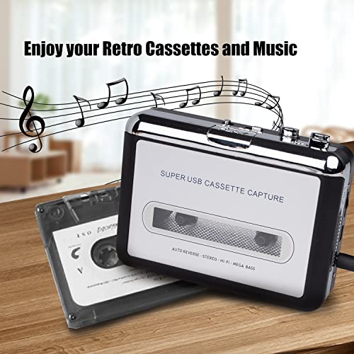 Portable Cassette Player USB Cassette Tape Player Captures Mp3 Audio Music, Cassette to Mp3 Converter Compatible with Laptops and Personal Computers