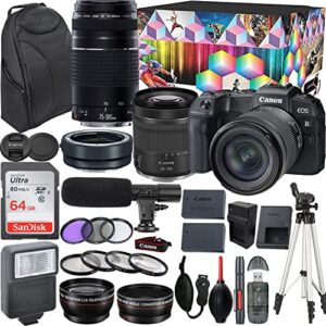 camera bundle for canon eos rp mirrorless camera with rf 24-105mm f/4-7.1 is stm lens + ef 75-300mm f/4-5.6 iii + shotgun microphone and video kit accessories (64gb, flash, and more) (renewed)