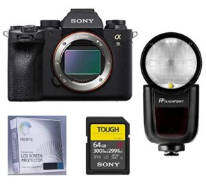 sony alpha a9 ii mirrorless digital camera body, ilce9m2/b speedlight bundle with flashpoint zoom li-on x r2 ttl on-camera flash and accessories