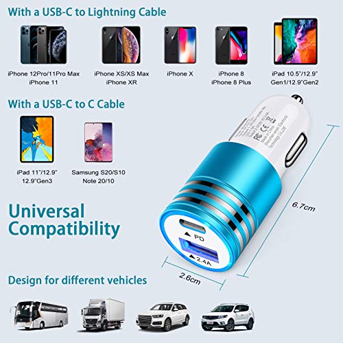 USB C Car Charger for iPhone 14 13 12 Pro Max/12 Mini 11 SE XS XR 8,30W 2-Port Fast Car Adapter Type C PD Car Plug for Samsung Galaxy S23 S22 S21 FE Ultra S20 Z Flip4 Fold4 A14 5G A13 A53 A03s A52 A32