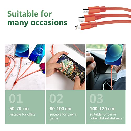 4Ft/1.2m Multi Retractable Fast Charger Cord 3A,3-in-1 USB Charging Cable for IP/Type-C/Micro-USB Compatible with iPhone, iPad Mini/pro/Air, iPod,Samsung,BlackBerry,LG,HTC (Green+Orange)