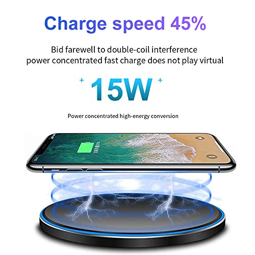 Hodiax Fast Wireless Charger, 15W Max Wireless Charging Pad Compatible with iPhone SE/11/12/13/X/XR/8,AirPods, Samsung Galaxy, Google Pixel(No AC Adapter)